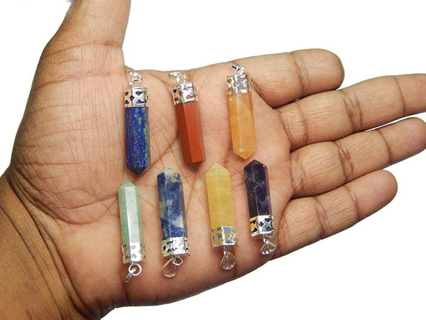 Seven Chakra Pencil Pendant Set - Healing Crystals India