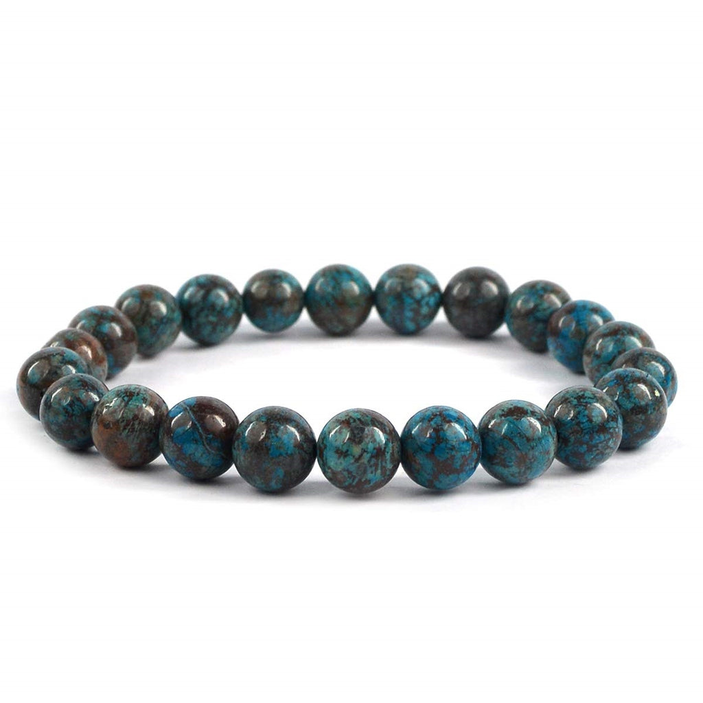 4 SATIN GOLD BEADS + CHRYSOCOLLA BEADED STRETCH BRACELET