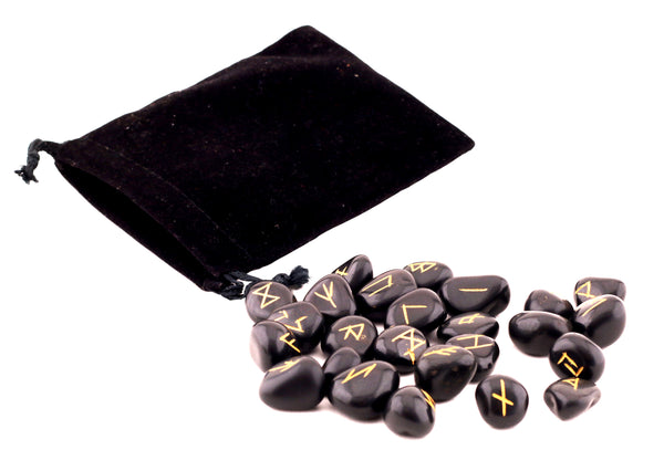 Black Tourmaline Tumbled Runes - Healing Crystals India