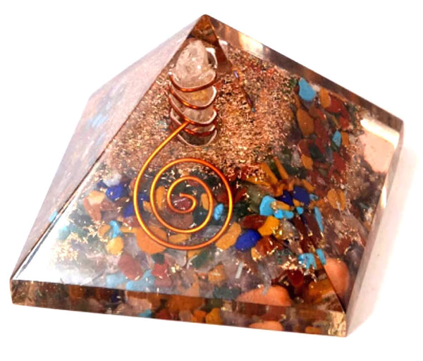 Seven Chakra Orgone Mix Pyramid 2.5 Inches - Healing Crystals India