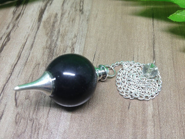 Black Agate Ball Pendulum - Healing Crystals India